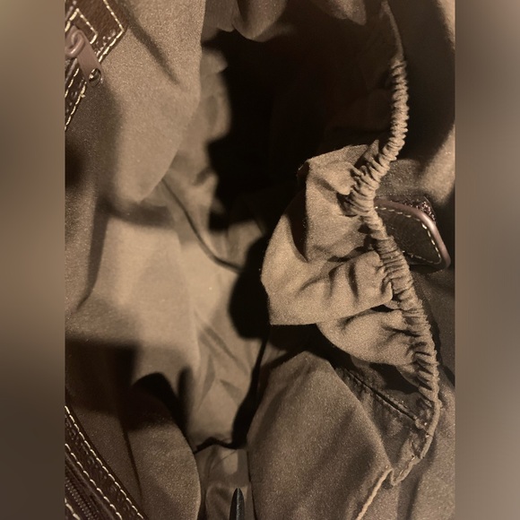 Stone Mountain Monogram Shoulder Tote Bag - Brown Faux Leather, 11.5”x11”x4” - Picture 11 of 12